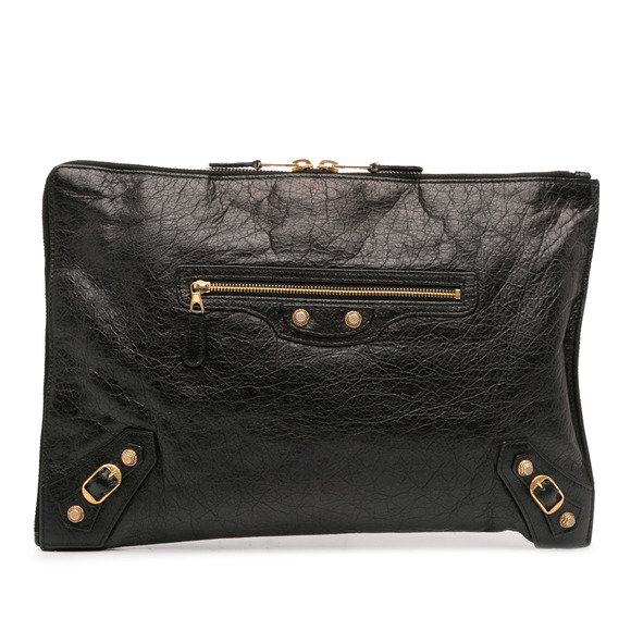 Pre-Loved Balenciaga Lambskin Motocross Giant 12 Zip Around Flat Clutch - Picture 1 of 10
